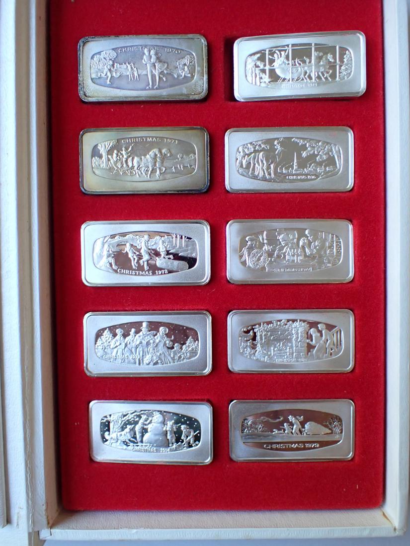 10 Franklin Mint One Ounce Silver Christmas Ingots In Box (1 of 14)