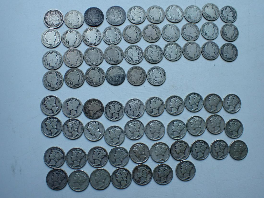 36 Liberty Barber Dimes and 37 Mercury Dimes (1 of 20)