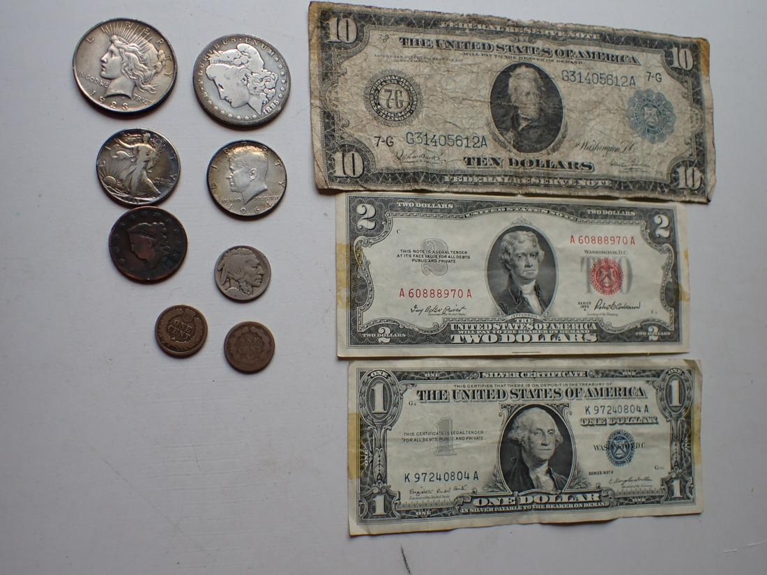 1914 $10 Note, Other Notes, Silver Dollars & other Coins (1 of 16)
