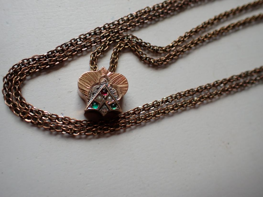 10K 50" Gold Watch Fob Chain with Slide - Colored Stones (1 of 5)