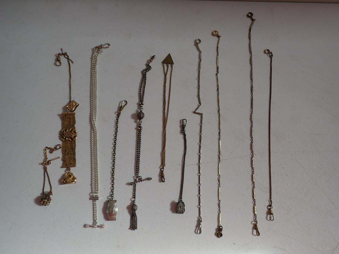 Gold Filled Gold Plated and Other Watch Fobs: Watch Fobs. Ornate Gold Fille or Gold Plated Fob - Clasp marked EA C & Co. England with Initials and "oa", Floral design with Glass Stones, One Marked "Silver Front" and Others. Please see photos for 