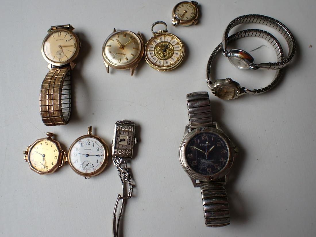Gold Filled and Plated Watches: Gold Filled and Plated Waltham, Gruen Watches, Bulova, Benrus and Other Watches. As found - Most non working. Please see photos for details and condition.