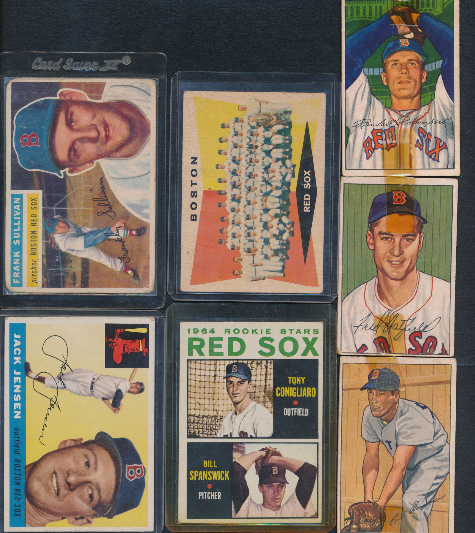 Tony Conigliaro Rookie Card, 1960 Team Card and Other Players: The (3) 1952 Bowman Cards have tape damage - Please see photos for details and condition.