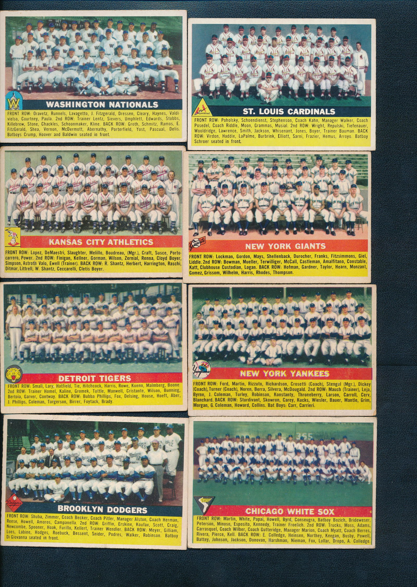 1956 Topps 16 Team Cards and 2 Checklists (1 of 6)