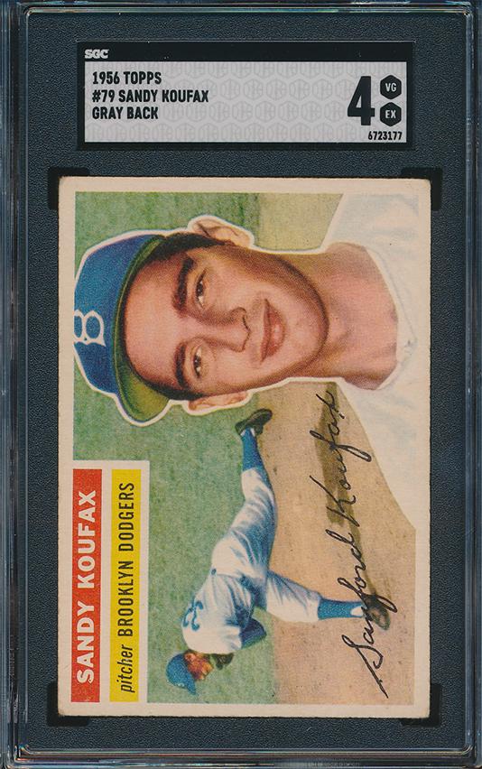 1956 Topps Baseball #79 Sandy Koufax Gray Back SGC 4 VG/Ex: Card has been graded 4 Vg/EX by SGC #6723177 - Please see photos for details and condition.