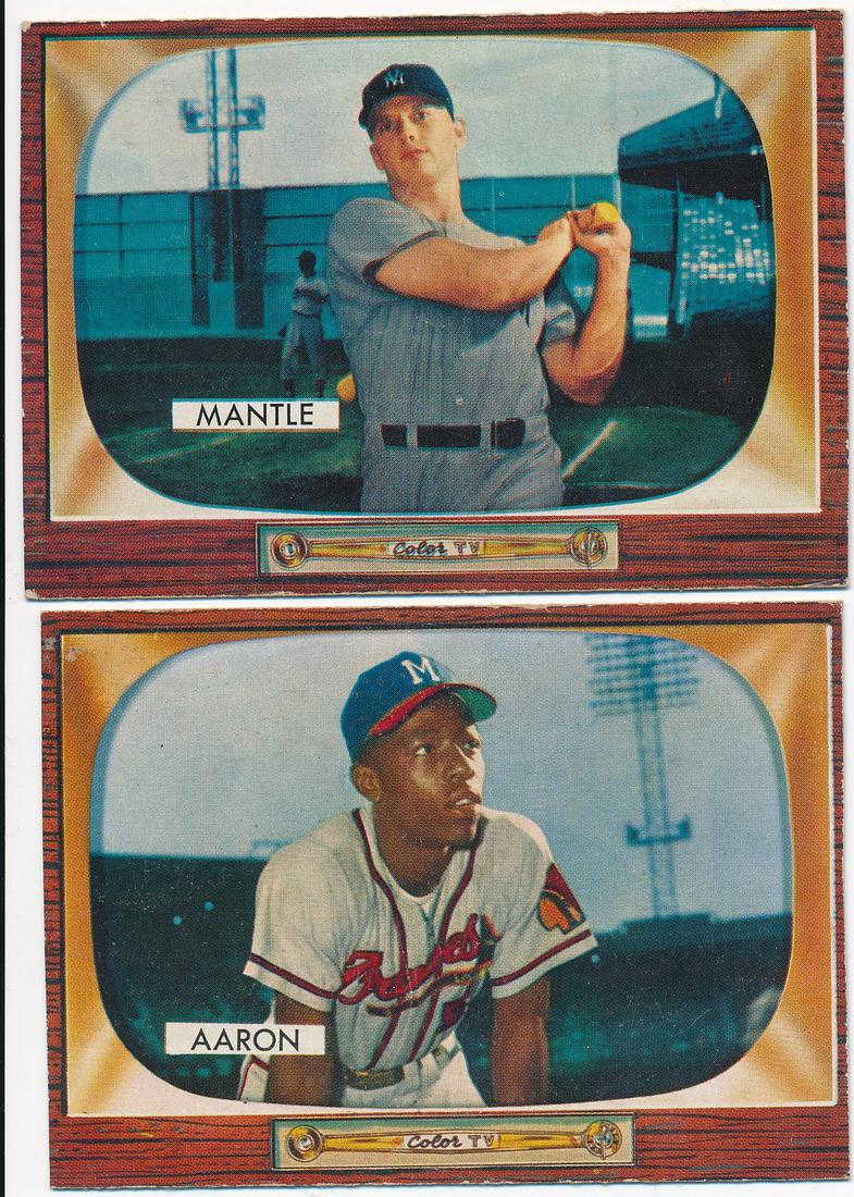 1955 Bowman Mickey Mantle and Hank Aaron Cards (1 of 6)