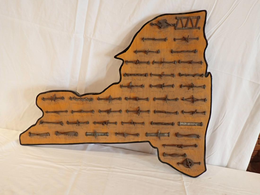 Barb Wire Display on Wood in Shape of New York (1 of 8)