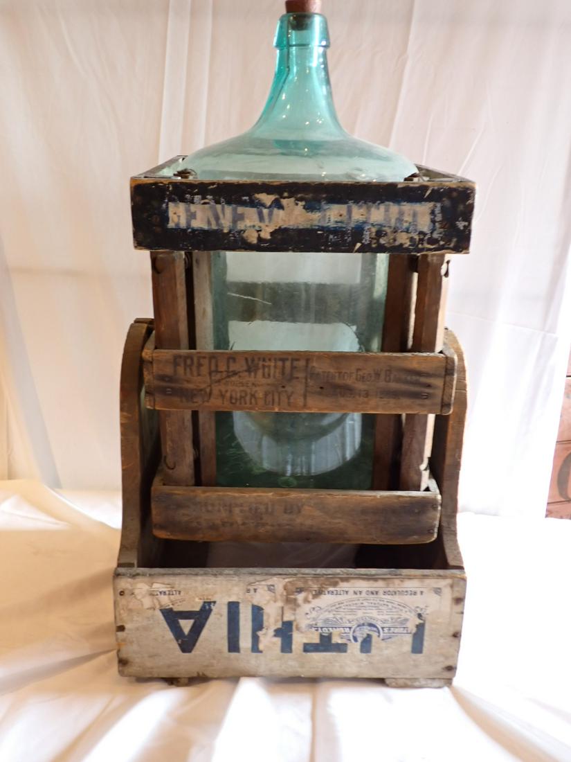 Large Green Glass Water Cooler on Tilting Wooden Stand (1 of 7)