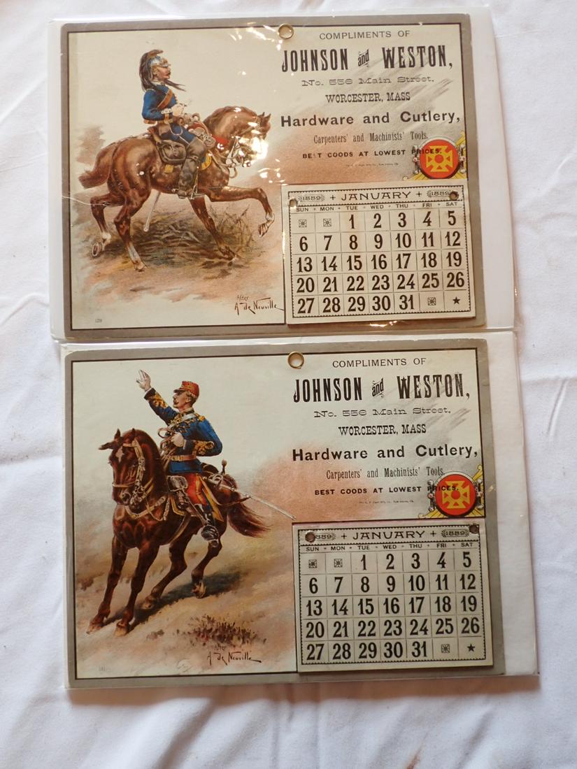 2 Johnson & Weston 1889 Calendar Hardware & Cutlery: Calenders from Makers of Carpenter & Mechinist Tools. Please see photos and come to the 2 day preview for condition.