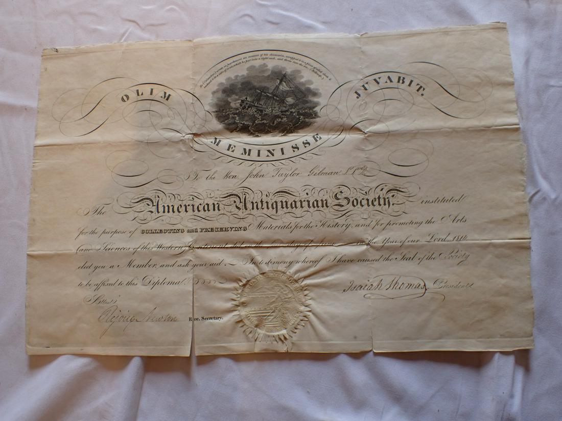 Signed Isiah Thomas American Early Antiquarian Society Cert. (1 of 5)