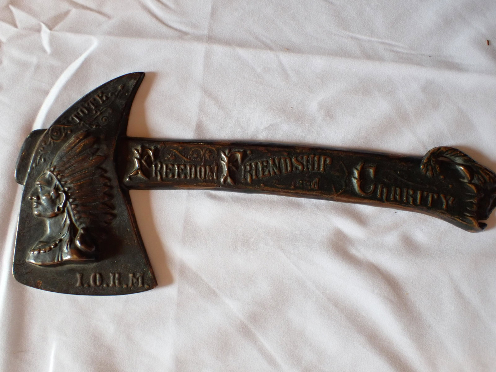 National Order of Redmen Ceremonial Hatchet by JH Webb: Worcester, MA 12" Please see photos and come to the 2 day preview for condition.