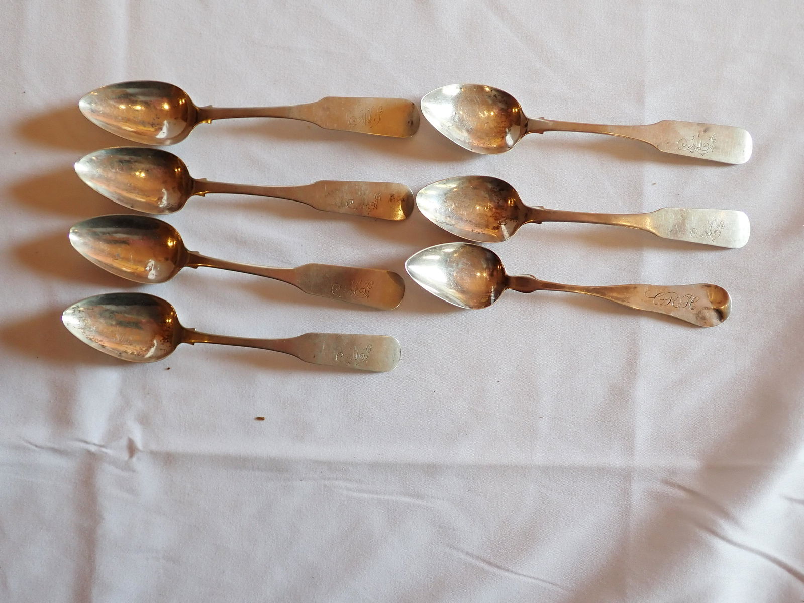 7 Goddard, Worcester Coin Silver Teaspoons Engraved (1 of 5)
