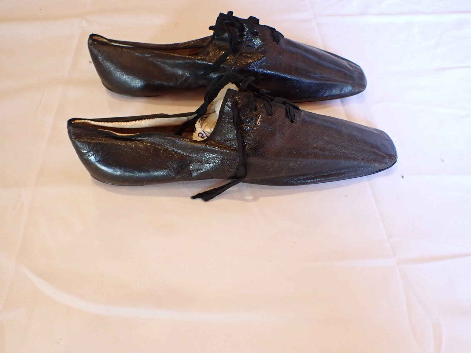 Pair of Antique Black Leather Shoes: Consigner says these were Displayed in a Worcester Store. Please see photos and come to the 2 day preview for condition.