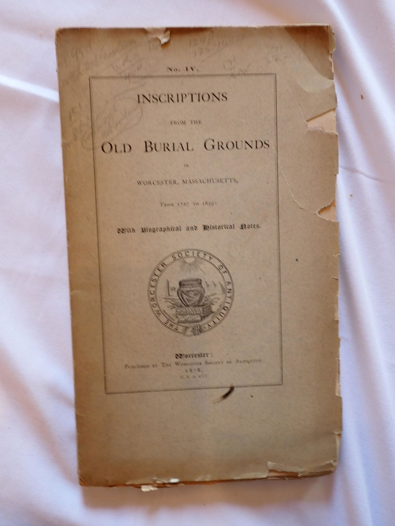 Inscriptions from Old Burial Ground 1727-1859 Worcester, MA (1 of 7)