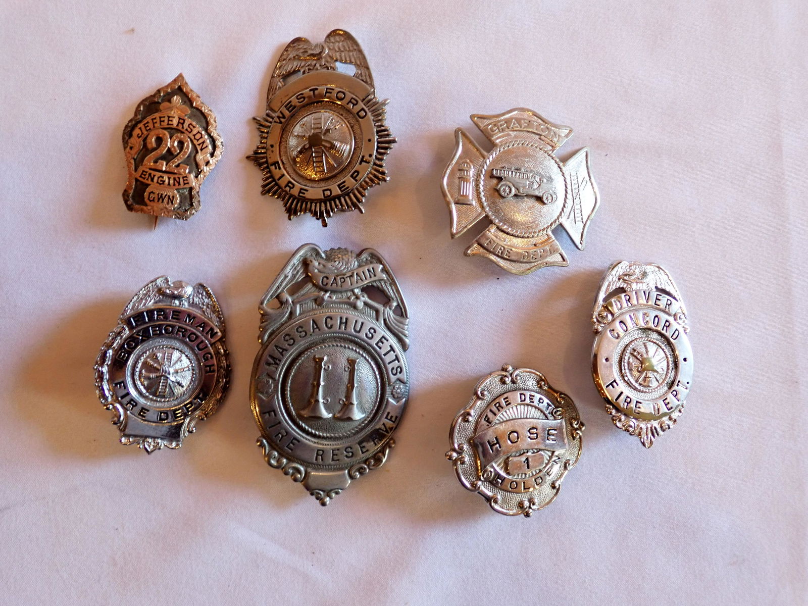 Fireman's Badges from Holden, Westford, Grafton, Concord, (1 of 9)