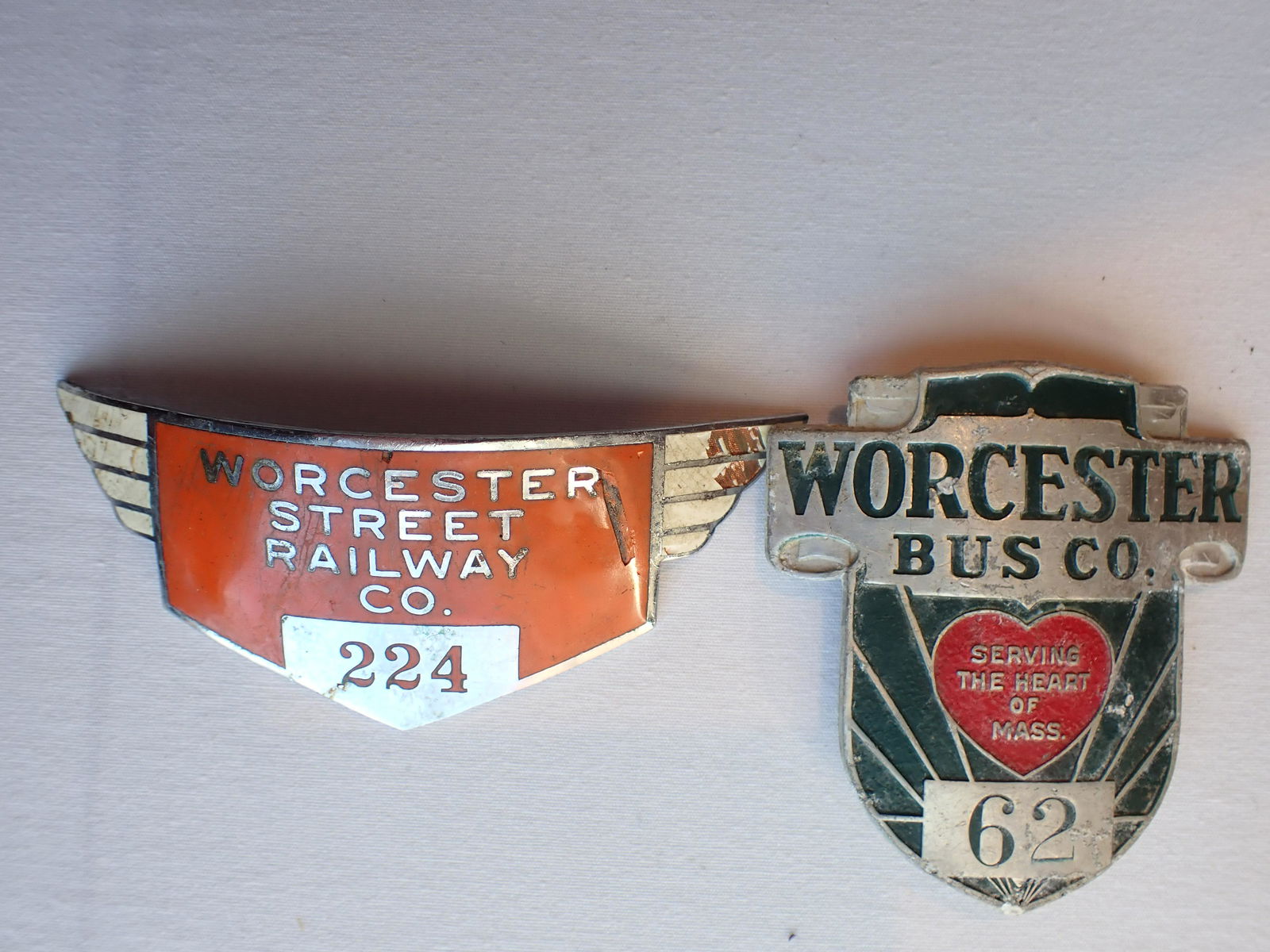 Worcester Street Railway Co. Hat Badge,  #224 Worcester Bus (1 of 5)