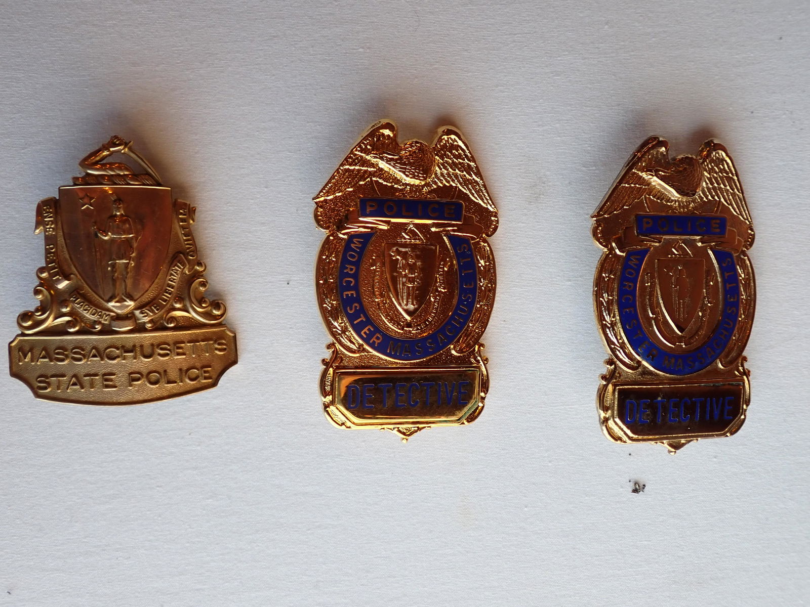 2 Worcester Police Detective Badges and 1 State Police Hat Badge (1 of 4)