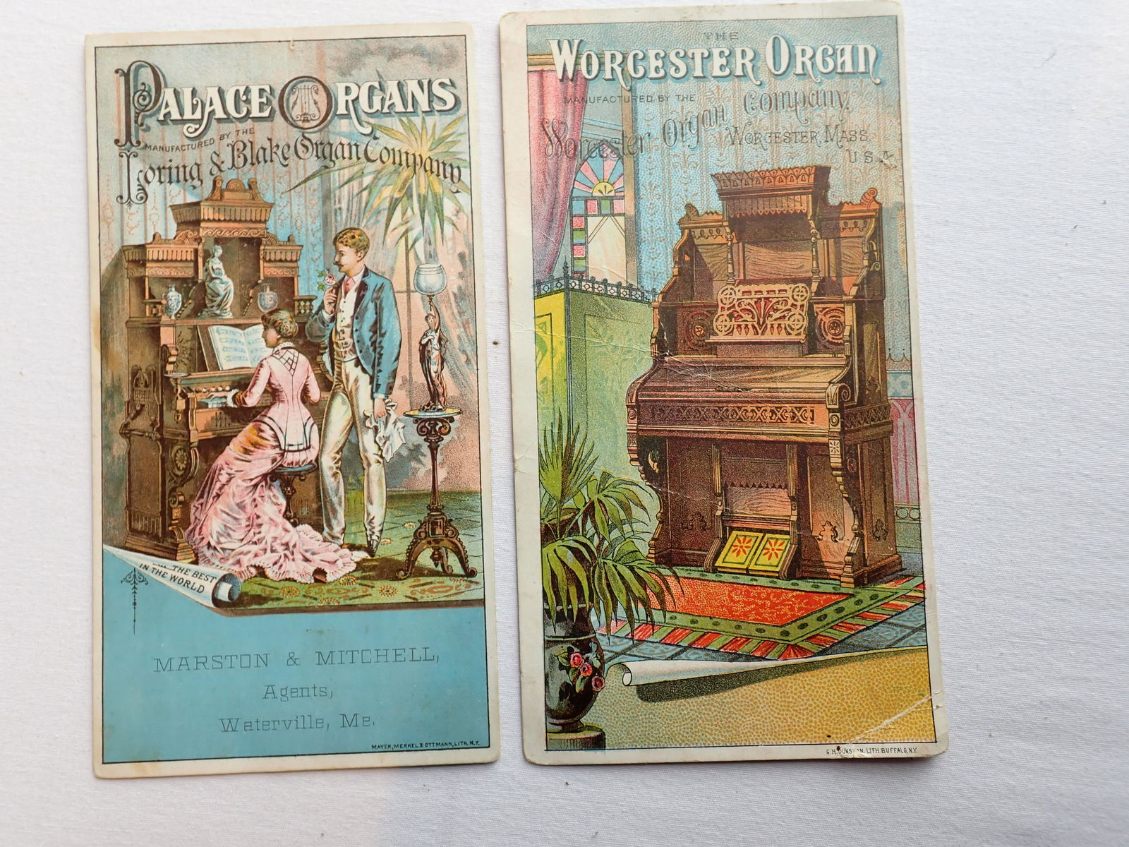Loring & Blake Organ Co Palace Organs, Worcester Trade Cards: Worcester Organ Co. 6" Please see photos and come to the 2 day preview for condition.