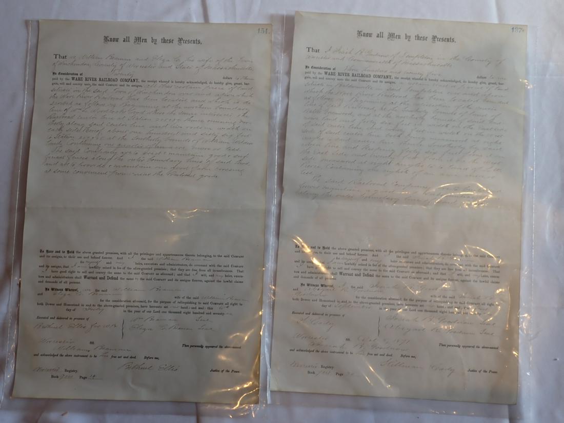 (2) 1871 Ware River Railroad Documents Purchasing Land (1 of 6)