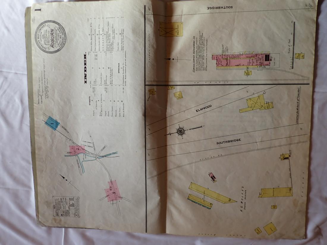 1910 Auburn MA Sanborn Mfg. Co. Street Maps: 5 Double Pages 12" x 13" Please see photos and come to the 2 day preview for condition.