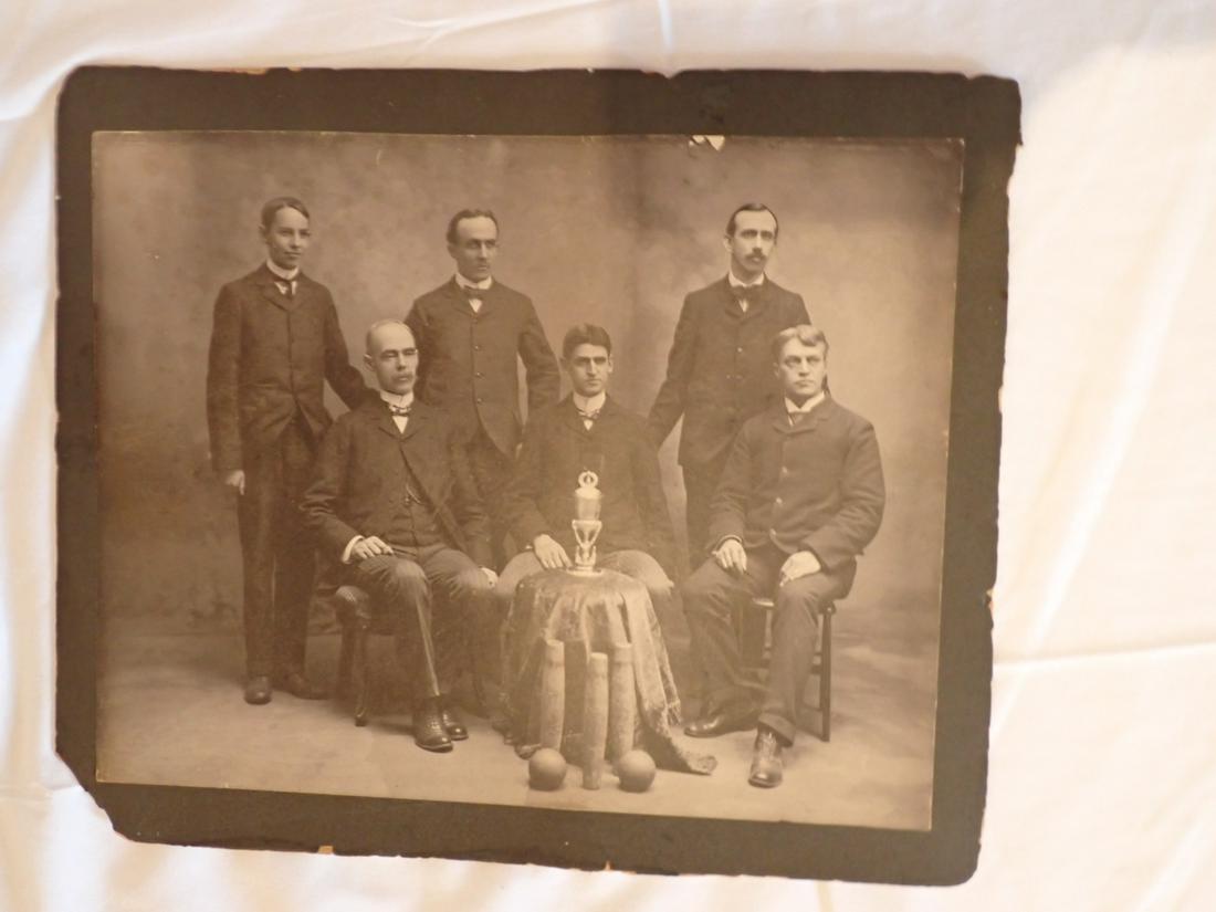 Early Candle Pin Bowling Photo with Candlepins, Balls & Trophies (1 of 8)