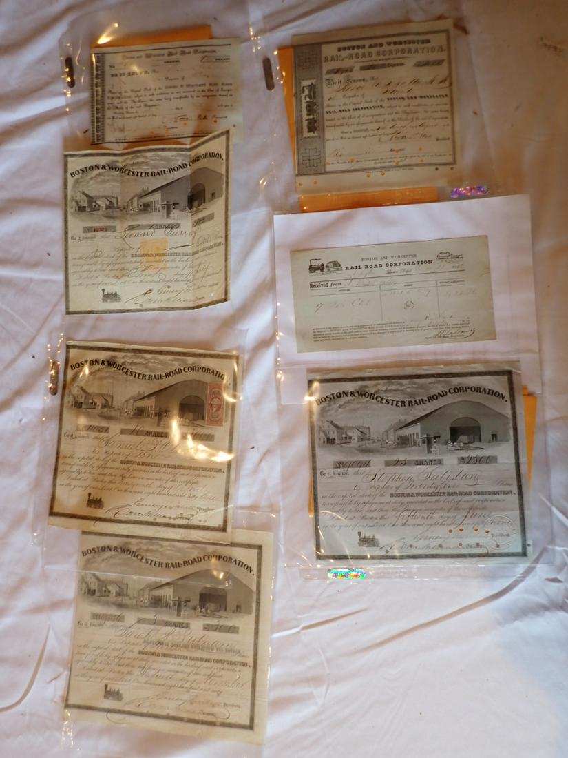 1860 Boston & Worcester Railroad Stock Certificates, Boston & (1 of 6)