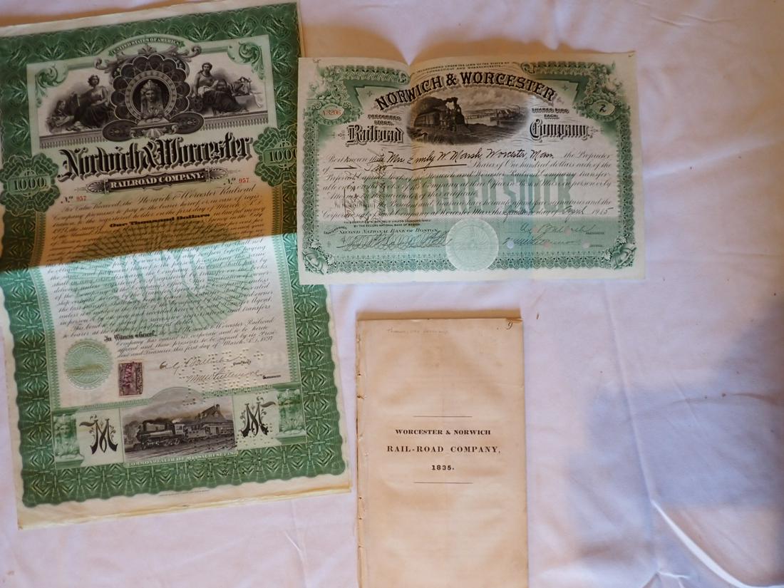 5 Norwich & Worcester Railroad Co. $1000 Certificate 1897 (1 of 11)