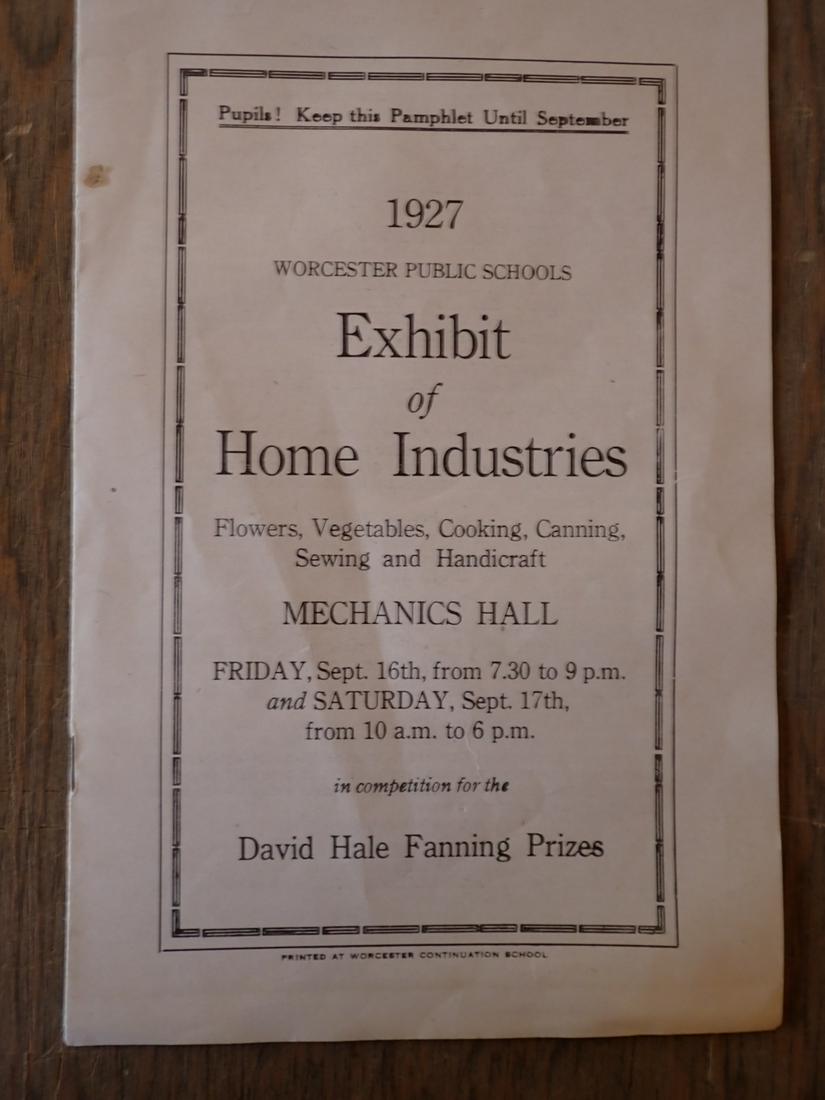 1927 Exhibit of Home Industries at Mechanics Hall: Competition for the David Hale Fanning Prize Pamphlet. Please see photos and come to the 2 day preview for condition.