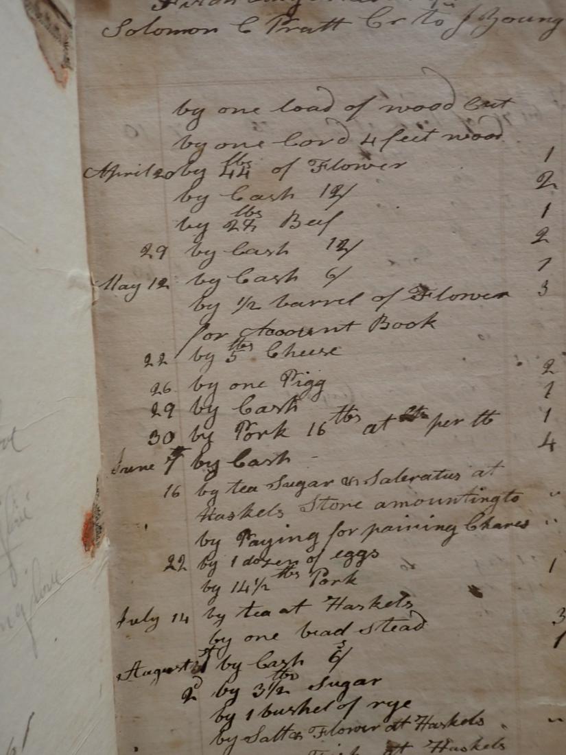 1822 - 1847 Fitchburg, MA Logging & Wood Cuttting Ledger: Kept by Tyler Young Love. Inventor of "Young Glove Rule". Some torn pages, loose pages & cover shows wear 16" long. Please see photos and come to the 2 day preview for condition.