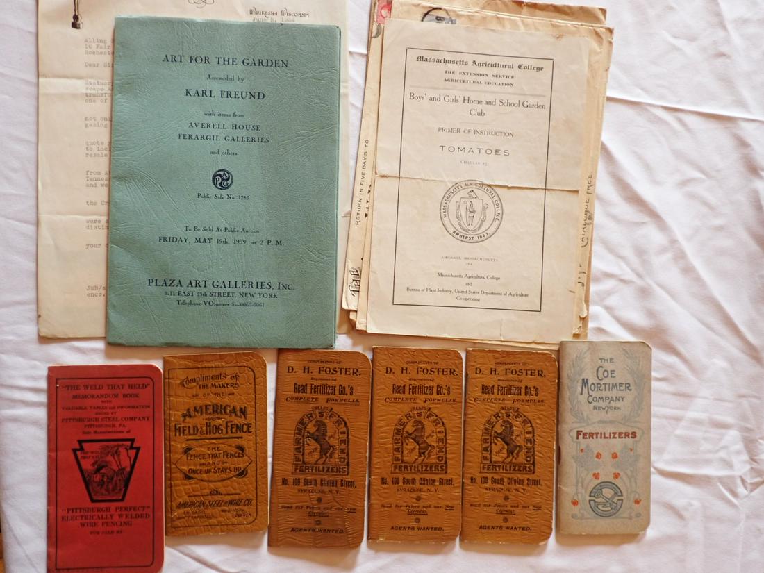 Gardening & Agriculture Ephemera, Fertilizer Advertising: Notebooks, Field & Hog Fence Notebook, Seed Co. Envelope, etc. Please see photos and come to the 2 day preview for condition.