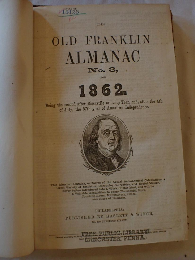 Old Franklin Almanac #8 1862 Old Library Book from Lancaster, PA (1 of 4)