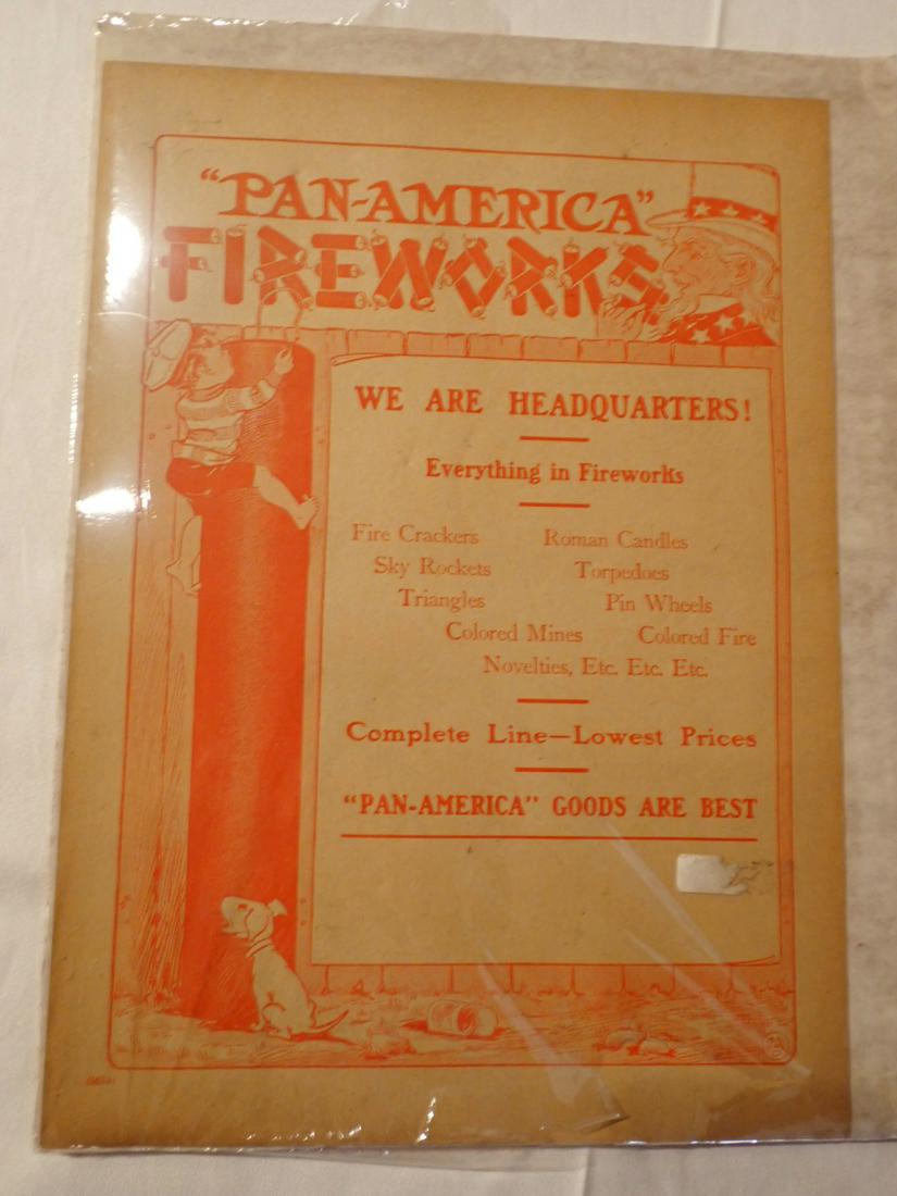 Pan America Fireworks Broadside Turn of the Century: 11" x 8" Please see photos and come to the 2 day preview for condition.