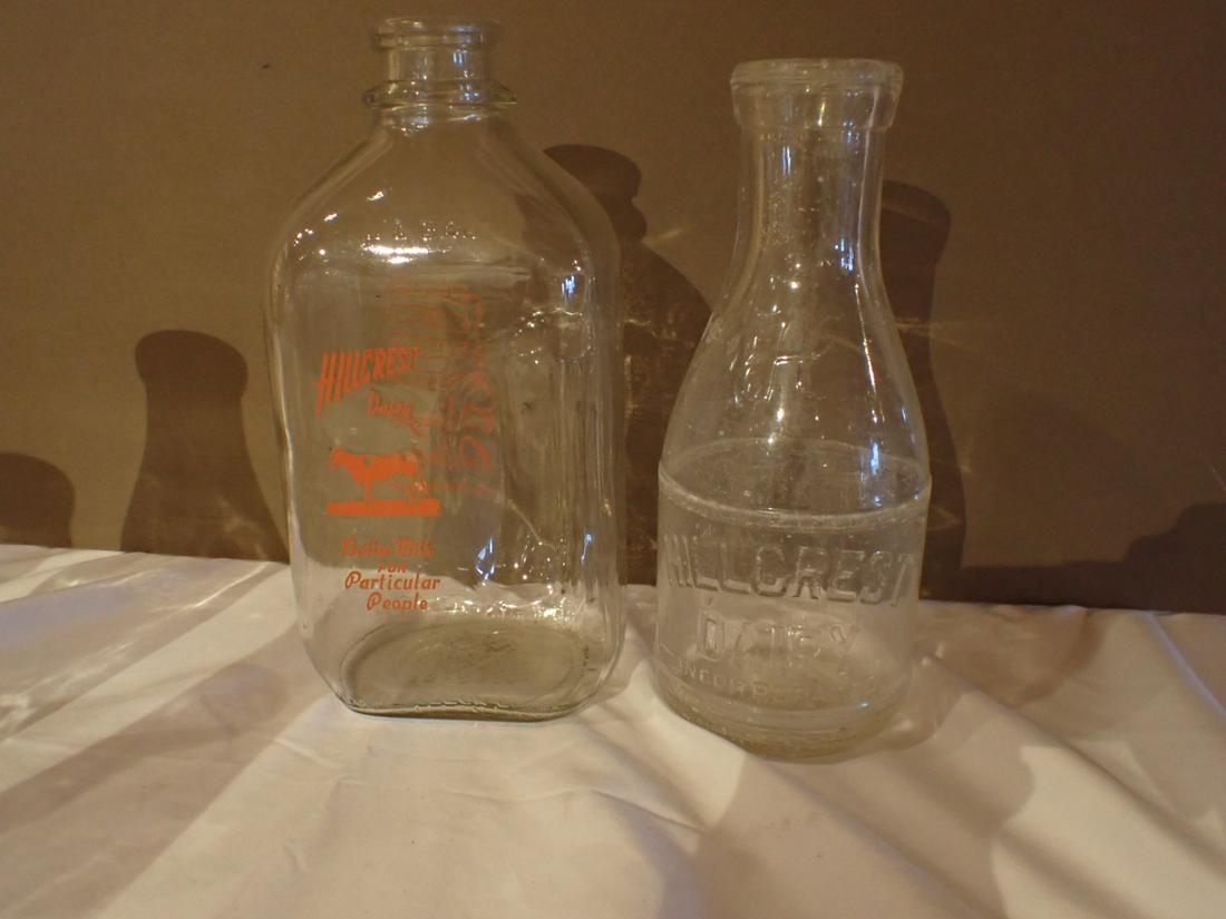 Milk Bottles - 2 Hillcrest 1 Quart and 1/2 Gallon - 9" and 10" (1 of 5)