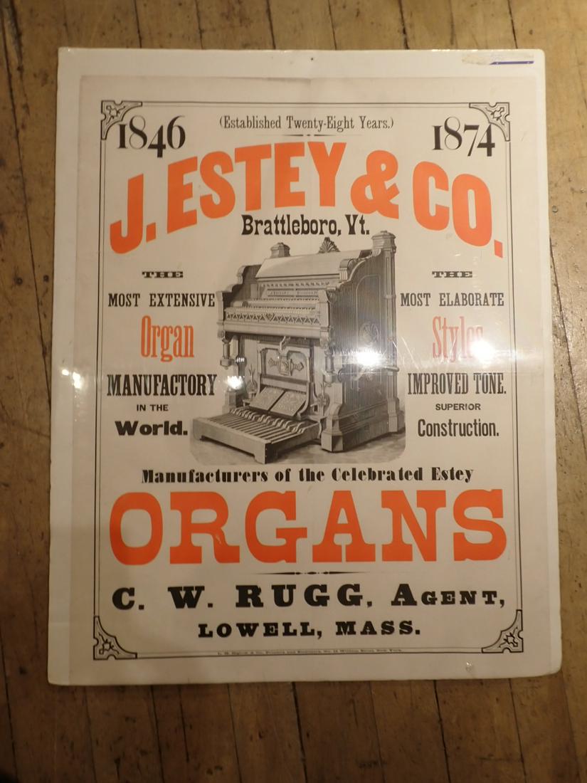 Poster J. Estey & Co. Organ Advertising Brattleboro, VT (1 of 5)