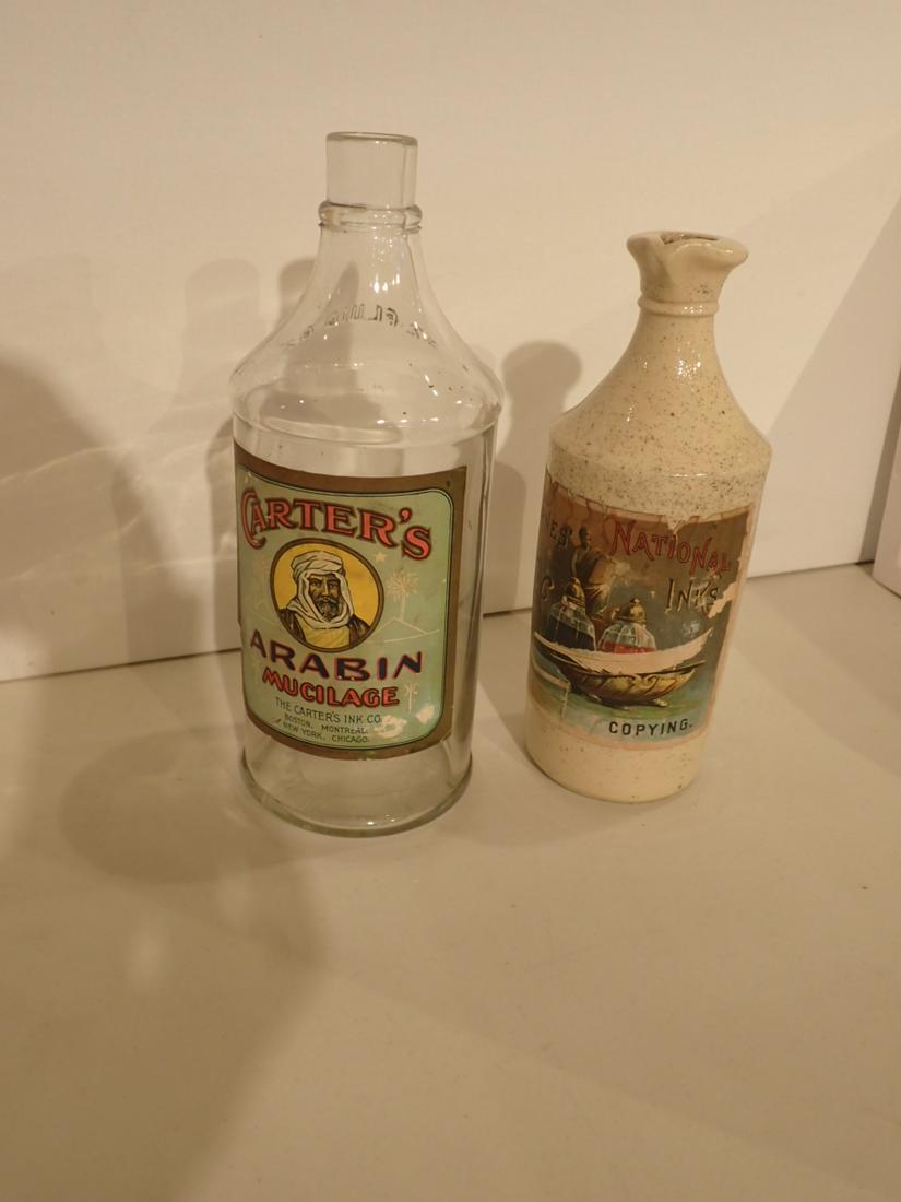 Barnes National Inks Stonewear Bottle and A Carter's Arabin: Mucilage Glass Ink Bottle. Please see photos and come to the 2 day preview for condition.