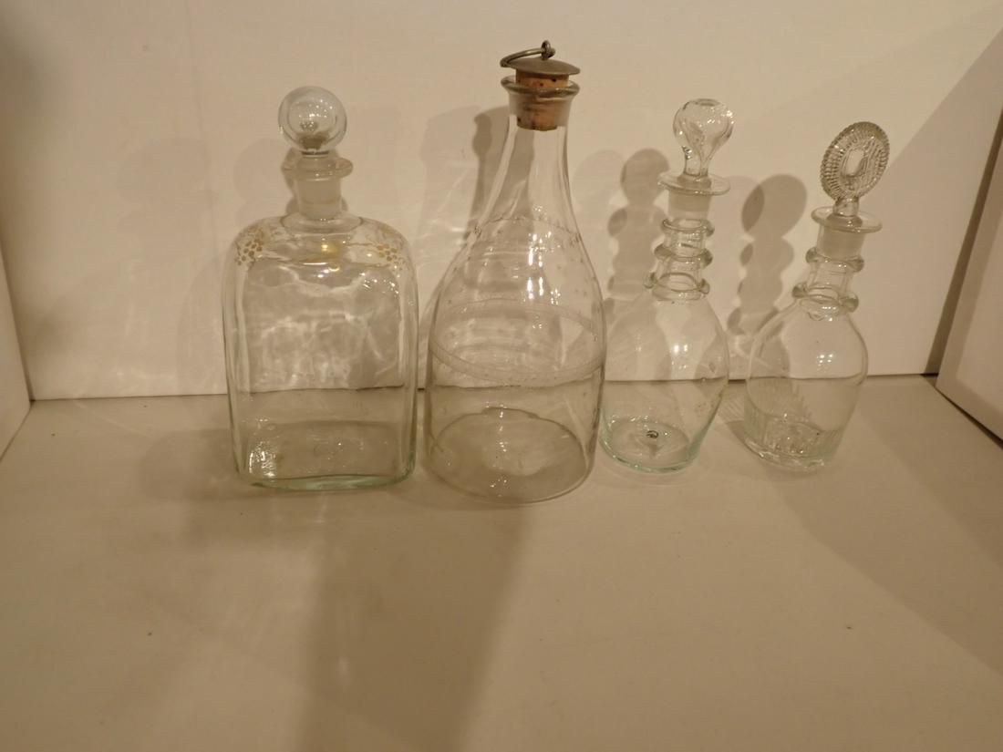 3 Glass Handblown Decanters & 1 Bottle Etched Glass Design (1 of 12)
