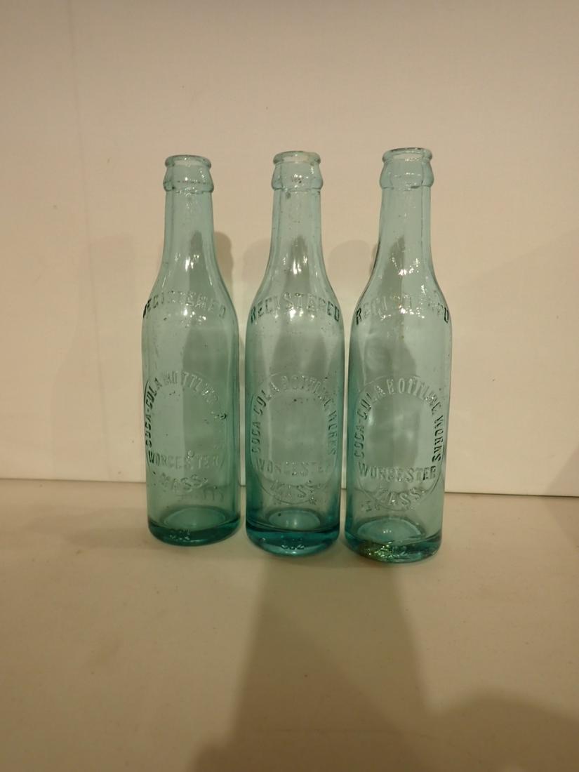 3 Bottles Coca-Cola Bottling Works Worcester, MA Green (1 of 9)