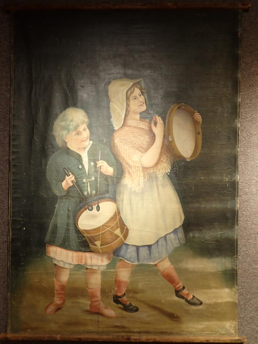 Folk Art Painting on Canvas of Children Playing Drum & (1 of 12)