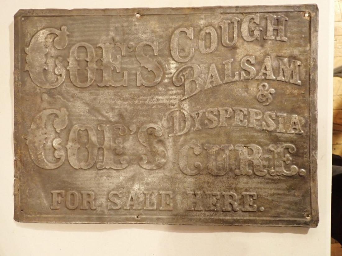 Tin Pharmacy Sign - Coes Cough Balson and Dyspepsia Cure (1 of 6)