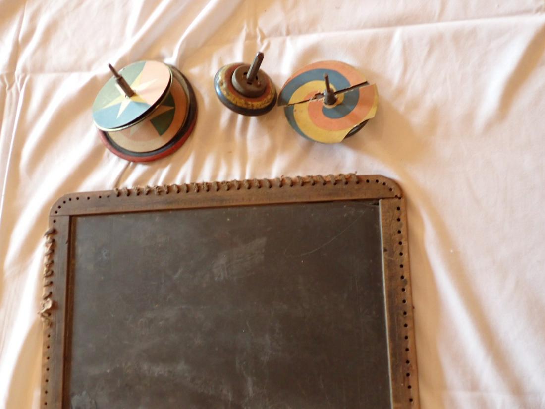 Antique Slate Chalk Board and 3 Antique Tops Metal & Paper (1 of 5)