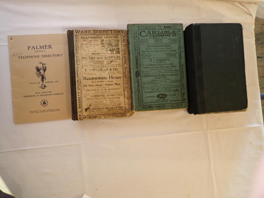 Palmer, Ware, Monson, Hardwick Directories: 4 Books: 1939 Palmer District Telephone Directory (good condition), 1929 Ware, Palmer, Monson, Hardwick, MA Directory, 1910-1911 Ware Directory Vol. 3 and 1889 History of the Town of Palmer, MA The Pl