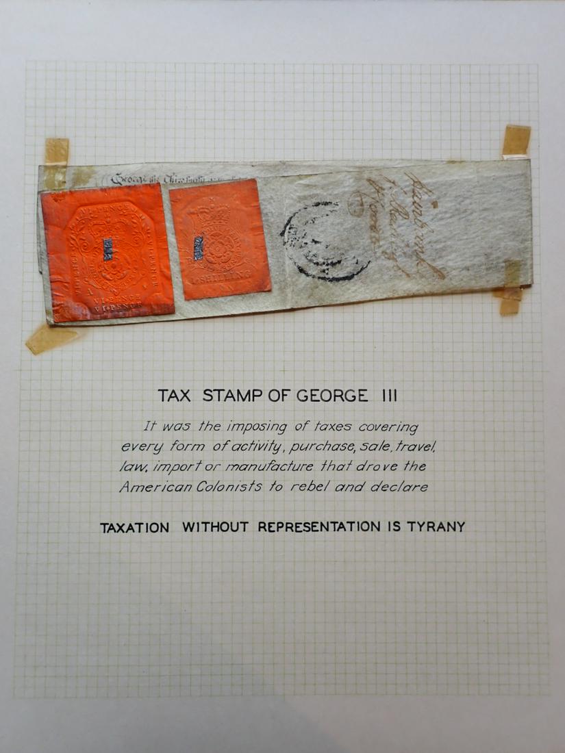 Tax Stamp of George III: good condition. Stamp taped to cardboard. Please see photos and come to the 2 day preview for condition.