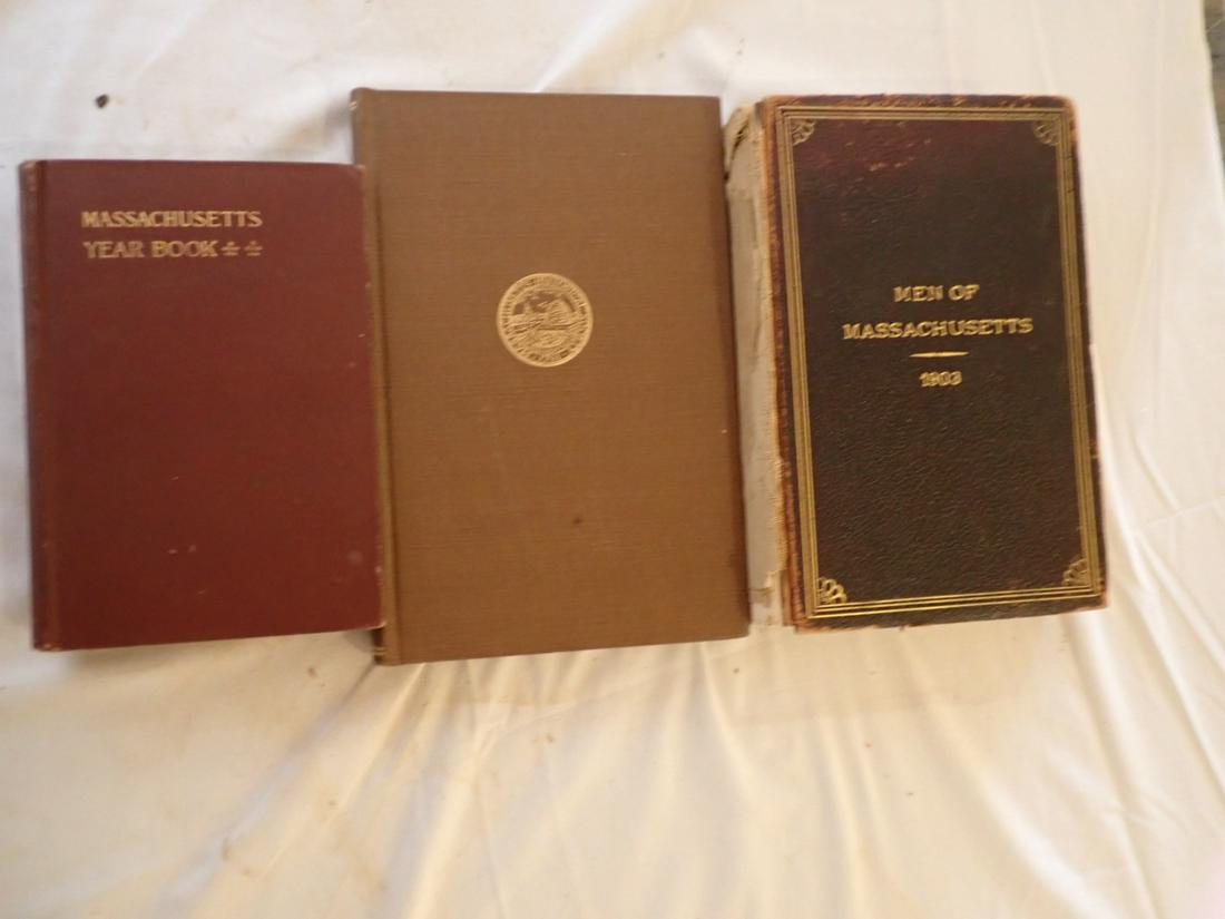 Massachusetts Register and History Books: 3 Books: 1895 Massachusettes Year Book and City and Town Register. Complete List of Towns & Cities with Officers, Populations, Courts, etc. Compiled by Alfred S. Roe. (light wear), 1903 Men of Massach