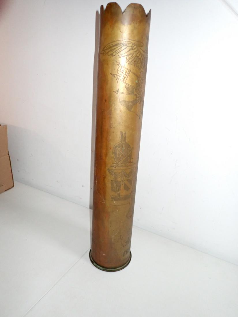 1918 Trench Art Artillery Shell "Souvenir De France" (1 of 8)