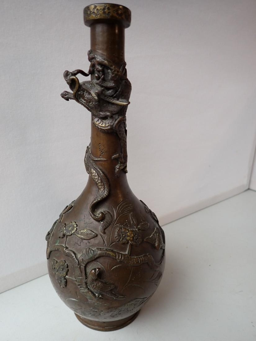 Antique Chinese Bronze Vase. Asian Vase with Applied Dragon, (1 of 12)