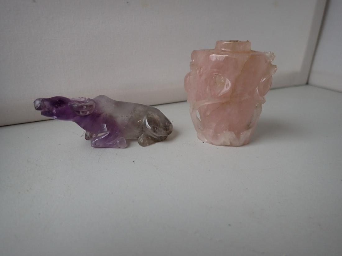 Asian Purple Jade Yak Figure & Pink Jade Snuff Bottle (1 of 7)