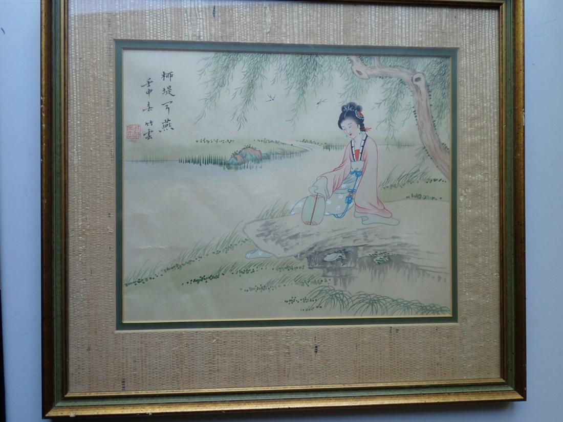Japanese  Vintage Signed Wood Block Print on Silk (1 of 9)