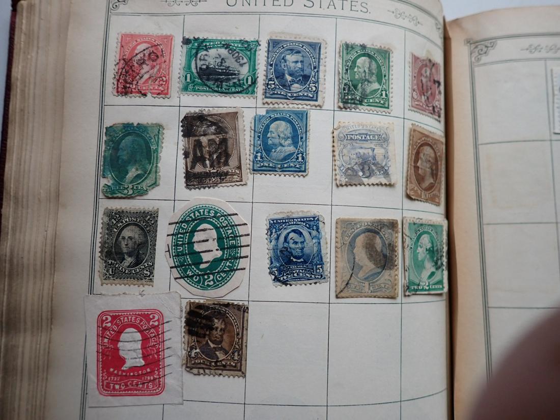 Stamp Collection - Antique Lincoln Stamp Album: United States, Great Britain, Canadian and Other Stamps. Stamps are Hinged. See photos for condition and details. Local pick-up available on February 4th or 3rd party shipping available. Please see te