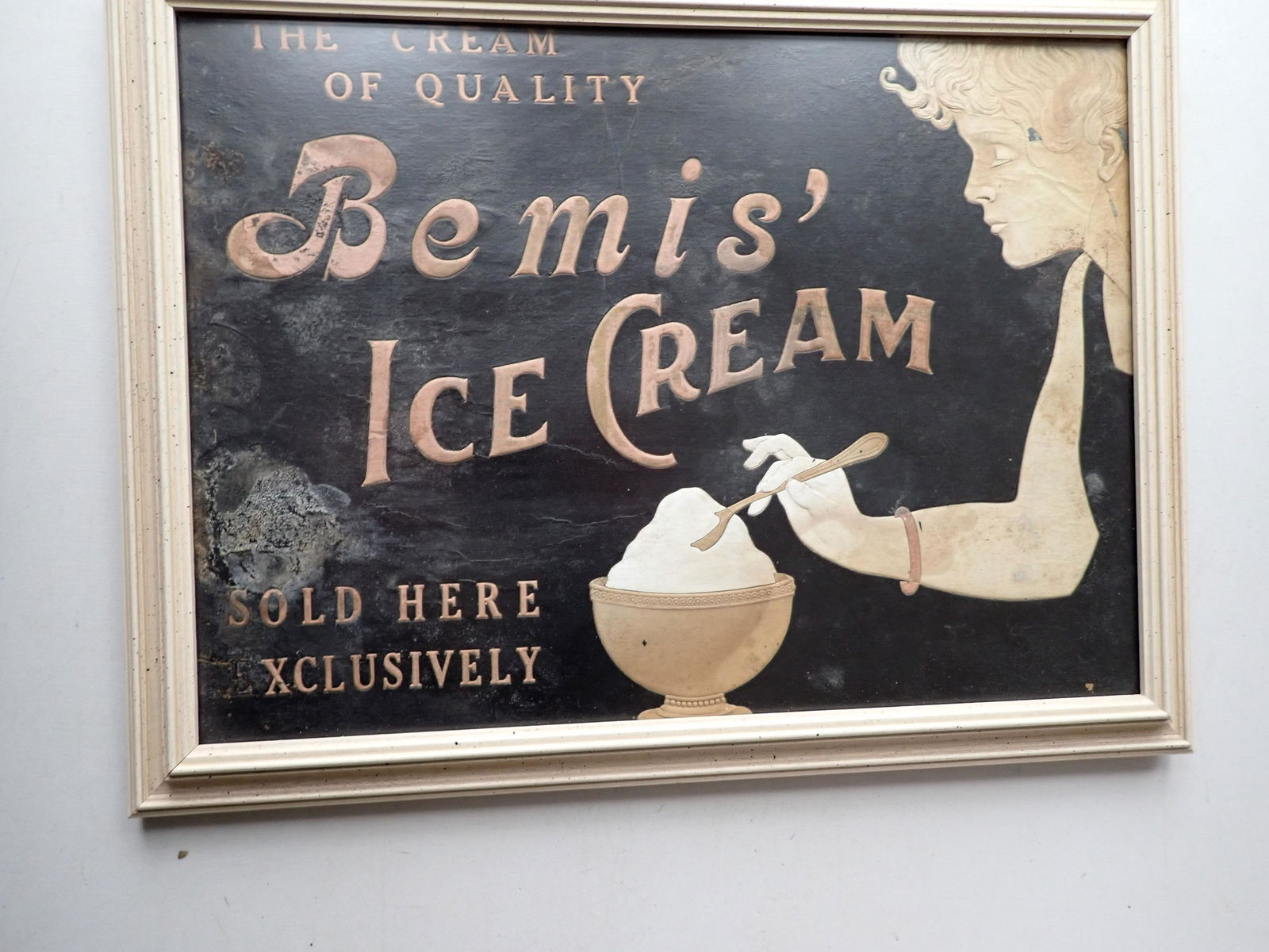 Bemis' Ice Cream Framed Cardboard Advertising Sign Embossed (1 of 6)