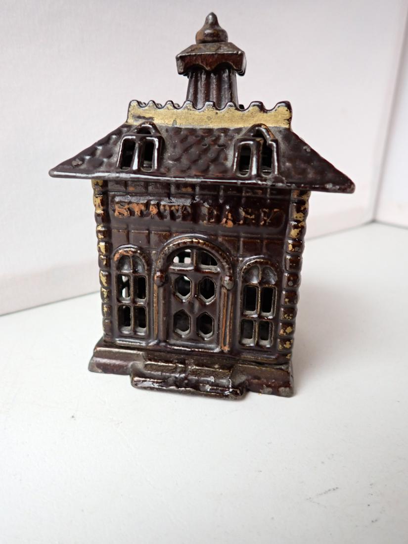 State Bank - Antique Cast Iron Still Bank 4" (1 of 6)